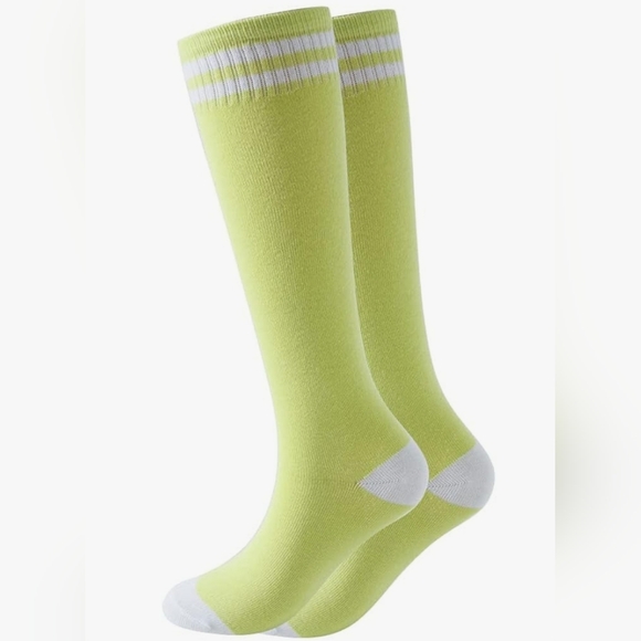 SOCKSDIARY Other - Unisex KIDS Socks Lime Green & White 6 - 10 Yrs, Knee High, Soccer, Neon, NEW